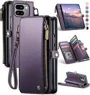 Defencase Compatible with Pixel 9 Pro Fold Case Wallet with RFID Blocking Card Holder & Pen Holder PU Leather Magnetic Snap Flip Zipper Strap Phone Case Fit for Google Pixel 9 Pro Fold, Purple
