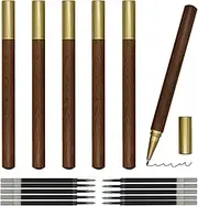 Maydahui 6PCS Wood Rollerball Gel Pen Rosewood Brass Pens Sandalwood Metal Pen With 10PCS Pen Refills Black Ink for School Signature Party Business