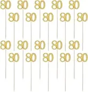 20 PCS 80th Birthday Decorations, Double Sided Glitter 80th Birthday Centerpiece Sticks, Gold Cake Vase Table Decoration Stick, 80th Birthday Cupcake Toppers, 80th Birthday Party Stuff