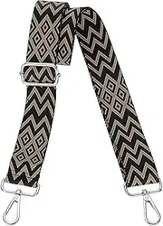 [uxcell] Purse Straps Replacement Crossbody, 1.5 Inch Wide Shoulder Bag Strap Adjustable Canvas Straps for Handbag Wallet Clutch Bags with Silver Buckle, Brown Geometrical