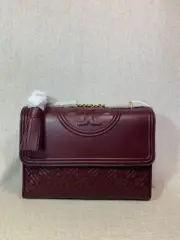 NEW Tory Burch Claret Leather Fleming Convertible Bag $495