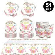 Butterfly Theme Party Tableware 10 Guest Pack Plates Cups Napkins Tablecloth