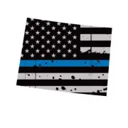 Distressed Thin Blue Line Wyoming State Shaped Subdued US Flag Sticker