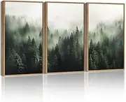 [SHENIFY] Green Fog Pine Tree Forest Canvas Wall Art 12x16in Framed Modern Artwork Prints Decor