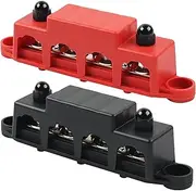 12V-48V Bus Bar Power Distribution Block with 4 M8 Terminal Studs, High Performance Module BUSBAR with Cover for Cars RVs Ships Yachts (Red & Black)