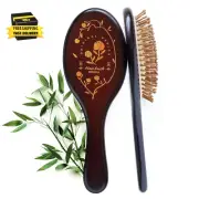 Brown Bamboo Hair Brush - Wooden Paddle Brush for Hair Growth, Scalp Massage and