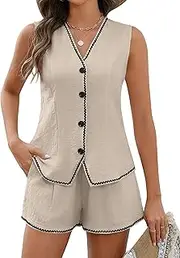 BMJL Womens Linen Two Piece Sets Summer Vacation Outfits Button Down Resort Wear 2025 Shorts Matching Sets