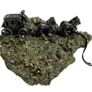 Vintage Pyrite Mineral Rock Pewter Horse Covered Wagon Western