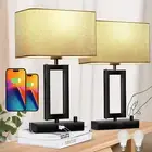 Bedside Lamps Set of 2 with USB C+A Charging Ports, Dimmable Table Lamps with Ro