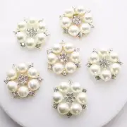 Ivory Pearl Imitation Buttons Flower Rhinestone Button Garment Craft Decor 10Pcs