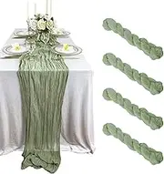 Cheese Cloth Gauze Table Runner, 90 x 300cm Decorative Solid Color Gauze Table Centerpiece Runner, Soft Rustic Boho Table Decoration for Wedding (4, Light Green)