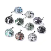 Beadthoven 10pcs Tree Of Life Charms Pendants Mixed Natural Gemstone Pendants...