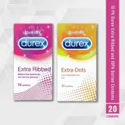 20Pk Durex Extra Ribbed And Dotted Condoms