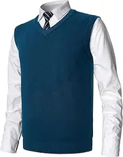 [MeiLayM] Mens Slim Fit Knitted V-Neck Crew Neck Sleeveless Classic Business Knitwear Sweater Vest Sleeveless Pullover Tank Top V Neck Pullover Sweater, Jewel Blue, XXL
