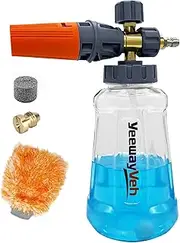 YeewayVeh Foam Cannon for Pressure Washer, Snow Lance with M22 & 1/4 Inch Connect, 1L Bottle, Additional Orifice Nozzle 1.1mm, Adjustable Blaster Home, Boat and Car Washing Kit (4000PSI) Orange&Gray