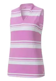 "NEW" PUMA WOMENS GOLF CLOUDSPUN V STRIPE SL TOP-SMALL-MAUVE POP # 599629