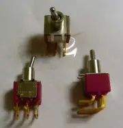 DPDT Miniature Toggle Switch - C&K 7201MDABE - Short Bat - Right Angle PCB Mount