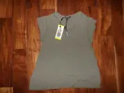 NWT Womens David Bitton BUFFALO Olive Green V-Neck Light Wt S/S Blouse Shirt S
