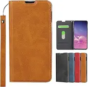 for Samsung Galaxy S10e Case(5.8"),Cavor Folio Flip Leather Wallet Phone Case Stand Card Holder Magnetic Closure Clear TPU Bumper Slim Thin Cover Case with Wristlet Strap- Brown