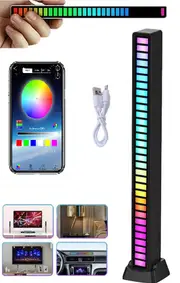 RGB Activated Music Rhythm LED Light Strip Lamp Sound Control Rechargeable Black