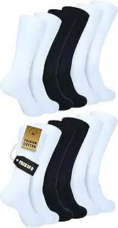 [Zaccai] Men's Dress Socks Casual Lightweight Cotton Socks (6 Pairs), 2 Black, 4 White, One Size
