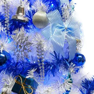 摩達客 台製5尺(150cm)豪華白色聖誕樹(銀藍系配)+100燈LED燈藍白光2串
