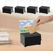 4 Pack Acrylic Donation Box with Lock, 6.25×4.5×4 Inch Clear Ballot Box with Removable Sign Holder, Suggestion Boxes Storage Container, Reusable Raffle Boxes for Fundraising Voting Charity Ballot