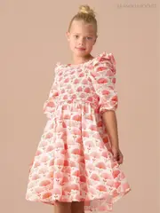 Angel & Rocket Pink Lola Ruffle Shoulder Print 100% Cotton Dress (AN7725) | $65 - $81