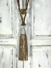 Pair 2 pieces Curtain Tie Backs - 22cm Tassel with glass and metal top - Olive / Gold