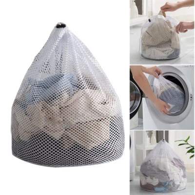 Large Mesh Washing Bag Pack Laundry Wash Bag with Drawstring Clothes Storage New