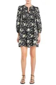 English Factory Floral Print Pintuck Minidress in Black Multi at Nordstrom, Size Small