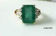 2.35CT Emerald Cut Genuine Green Emerald Wedding Jewelry Ring 14K 2-Tone Gold FN