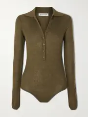 [The Frankie Shop] The Frankie Shop - Solana Ribbed Wool, Silk And Cashmere-blend Bodysuit - Army green - S S Green