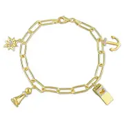 Amour Yellow Plated Silver 1/6 CT TDW Diamond Charm Oval Link Anklet - 9 in.