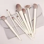 Makeup Brush Set 10 Pcs Premium Synthetic Foundation Powder Concealers Eye shadows Blush White Makeup Brushes with Grey Storage Bag