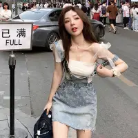 在飛比找蝦皮商城精選優惠-牛仔吊帶裙 牛仔套裝女 牛仔裙套裝 吊帶裙 牛仔背心裙 揹帶