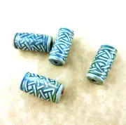 10 cylinder Celtic Knot Raku porcelain teal beads for jewelry making