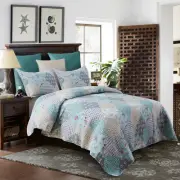 3 Piece Reversible Bedspread Quilt Set Patchwork Floral Coverlet Set All-Season