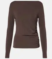 [Max Mara] Max Mara Catullo ruched crêpe jersey top UK 4 brown