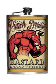 Totally Rad Punch Drunk Bastard Brand Whiskey Stainless Steel 8 Oz Flask