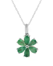 14K 0.01 ct. tw. Diamond & Emerald Flower Necklace