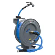 Auto Retractable Hose Reel with 50' Rubber Hose and Spray Nozzle, Grey