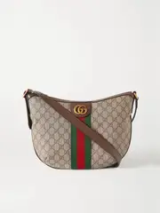 [Gucci] Gucci - Ophidia Textured Leather-trimmed Printed Coated-canvas Shoulder Bag - Beige - One size One size Neutrals