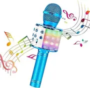 ShinePick Wireless Karaoke Microphone, 5 in 1 Portable Bluetooth Handheld Mic Speaker Machine for Kids Adults, Professional KTV Mic with Colorful LED Lights for Phone/Android/TV(Blue)