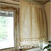 1 Panel Cotton Linen Valance Curtains, Country Rustic Double Layer Valance for Windows Semi Sheer Window Treatments Short Valances for Laundry Balcony Restaurant, WxL(Beige,135x60cm(53x24in))