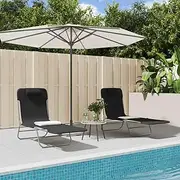 Folding Textilene Lounger Chairs, Reclining Patio Gravity Outdoor Lawn Furniture, Black Steel Sun Loungers Perfect for Camping & Beach for Adults