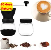 Manual Coffee Grinder 2 Glass Jars Ceramic Burr Portable Mill Camping