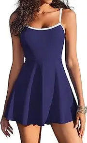[AI'MAGE] Women’s One Piece Swimsuits Modest A Line Swim Dress Tummy Control Adjustable Straps Bathing Suits with Pockets