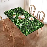 Leopard Print Green Rectangular Tablecloth Table Cover for 4 Foot Tables, Waterproof Fitted Elastic Edged Table Cloth for Indoor Outdoor Party Wedding Picnic Patio, 4 Ft/48x30 inch