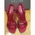 ▪️降價▪️CELINE SANDAL SATIN 紅色寶石緞面高跟鞋高12CM二手近全新